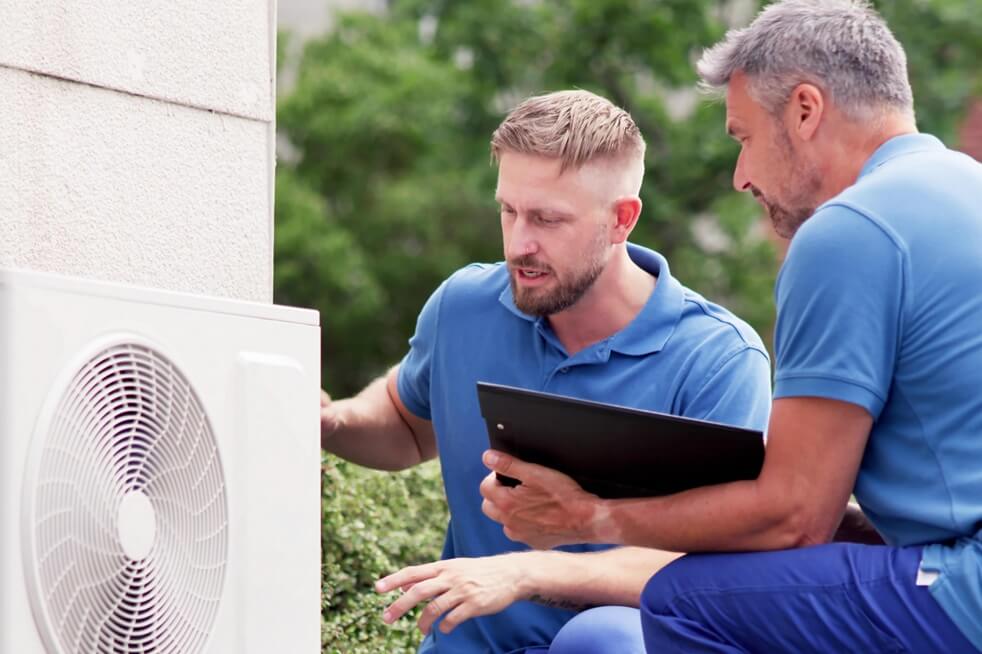 two technicians servicing hvac system