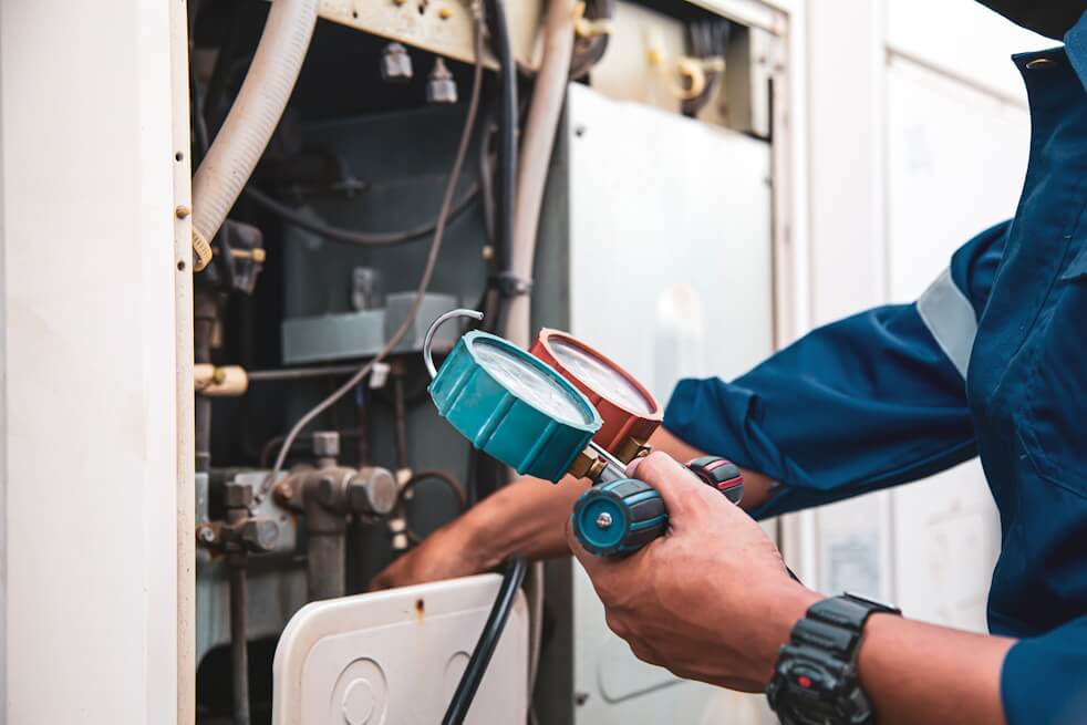 hvac technician checking refrigerants