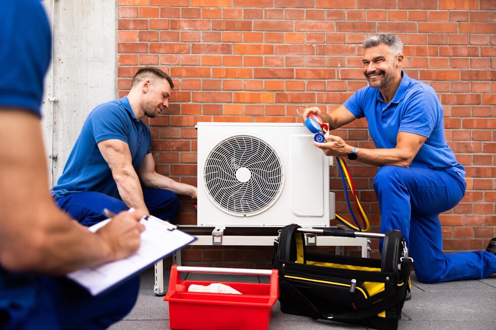 professional hvac crew checking hvac system